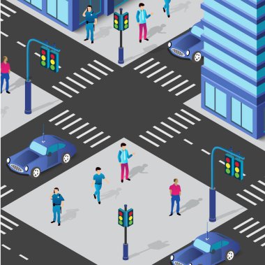 Şehrin bölge bölümünün Isometric 3d blok modülü