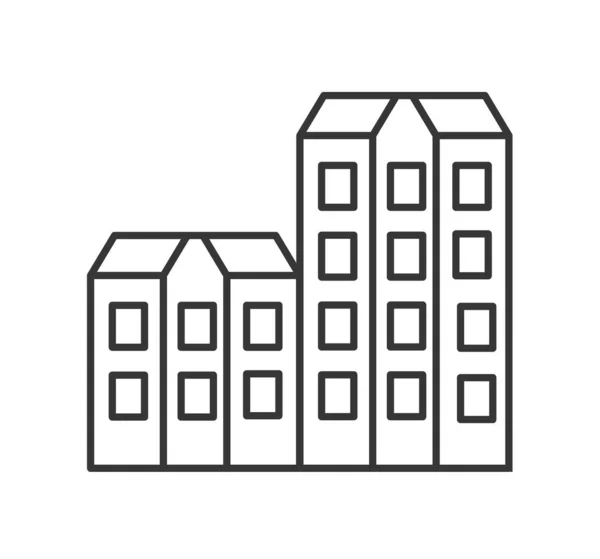 Линейные городские здания и иллюстрации домов и архитектурных знаков — стоковый вектор