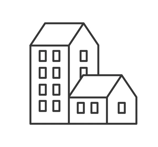 線形都市の建物や住宅や建築標識のイラスト — ストックベクタ