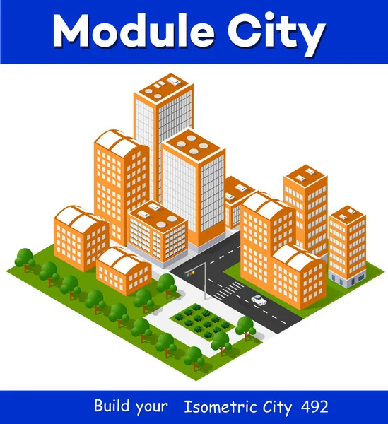 3d stadsgezicht stad straat openbare blok huis uit — Stockvector