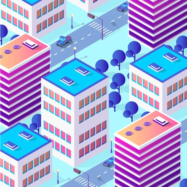 Isometric Purple vue bleue de la ville — Image vectorielle