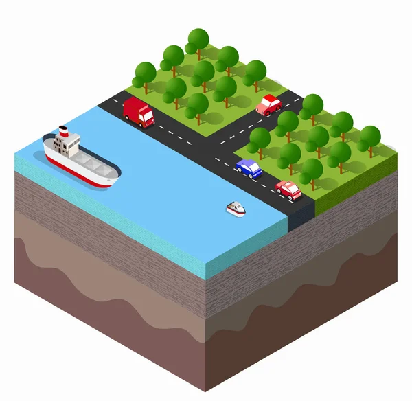 Bodemlagen Zeeschip doorsnede geologisch — Stockvector