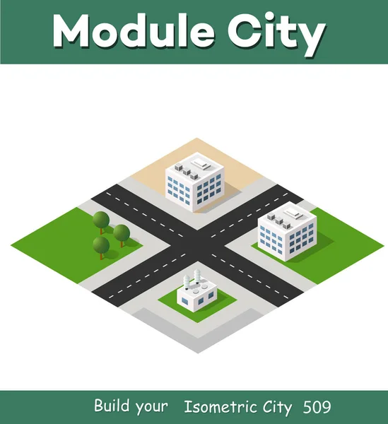 Module Isometric 3d block de la partie quartier de la ville — Image vectorielle