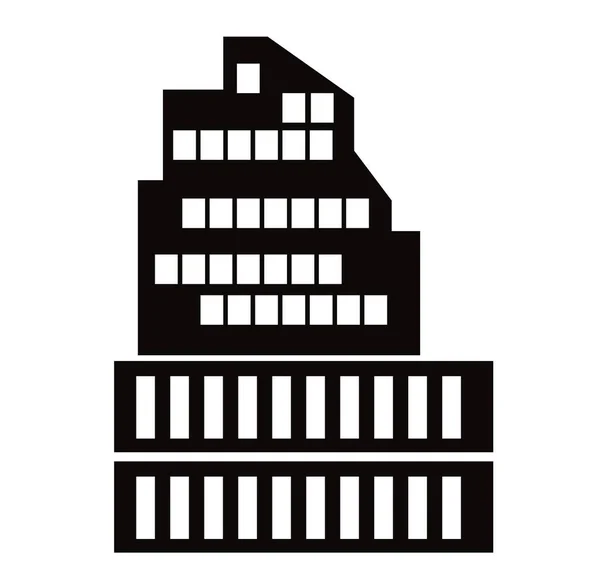 Schwarze Silhouette einzelner Wolkenkratzer Bau Gebäude für Design — Stockvektor