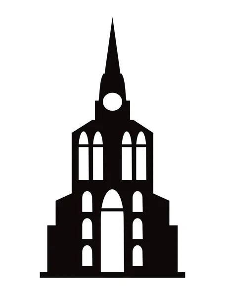 Czarna sylwetka pojedynczy budynek budowlany kościoła dla projektowania — Wektor stockowy