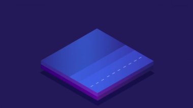 Isometric motion animasyon 3D şehir neon gecesi endüstriyel şehir fabrikası 3D illüstrasyon