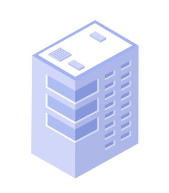 Modern şehrin izometrik mimarisi. Tek bir modern bina.