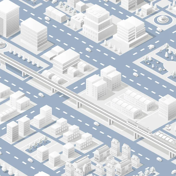 Isométrico mapa blanco de la ciudad navegaciones cartografía urbana concepto de negocio — Vector de stock