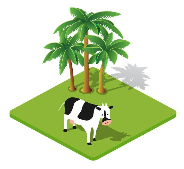 Vaca y palma Icono rural Paisaje ecológico — Vector de stock