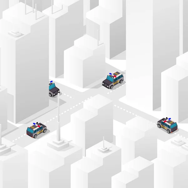 Estrada Isométrica encruzilhada ilustração 3D do bairro da cidade — Vetor de Stock