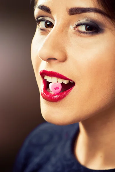 Sweet candy in mouth — Stock Photo, Image