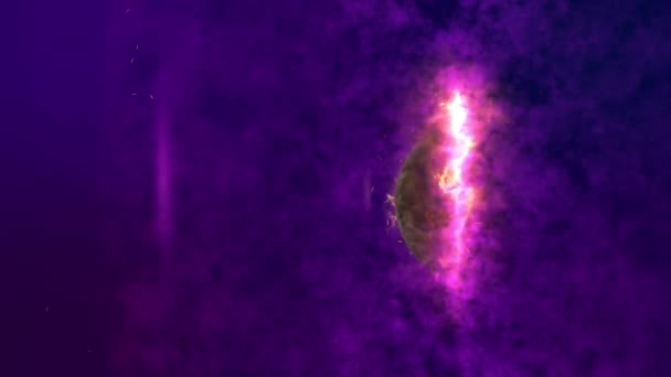 色彩斑斓的紫罗兰色背景下的暗燃烧圆形行星运动 — 图库视频影像