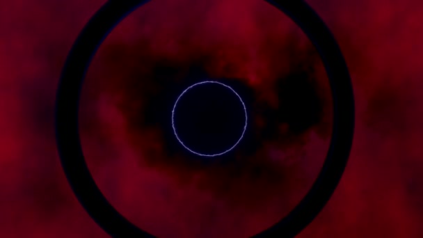 Czarny Okrąg Portal Kształt Poruszający Się Wzdłuż Czerwonych Chmur Tło — Wideo stockowe