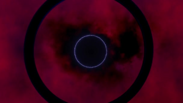 Black Circle Portal Shape Moving Red Clouds Background Lightning — Stock Video