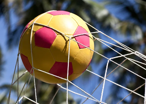 The soccer ball in the goal — Stock Photo, Image