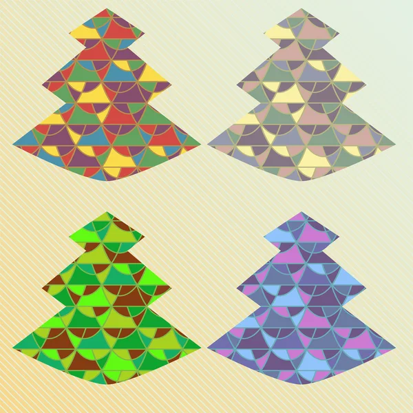 चार रंग सजावटी एक्स-मास पेड़ — स्टॉक वेक्टर