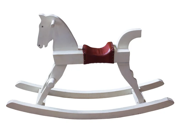 Cavallo a dondolo bianco vintage isolato su bianco Fotografia Stock