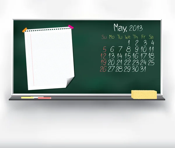 Calendário de rabiscos no quadro. Maio 2013 — Vetor de Stock