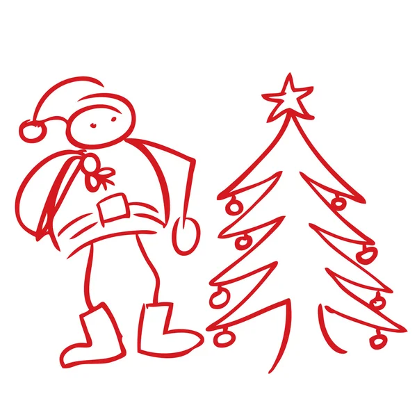 Père Noël avec arbre de Noël doodle — Image vectorielle