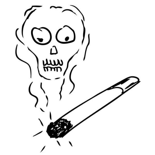 Scull umano appare in Cigarette Smoke doodle — Vettoriale Stock