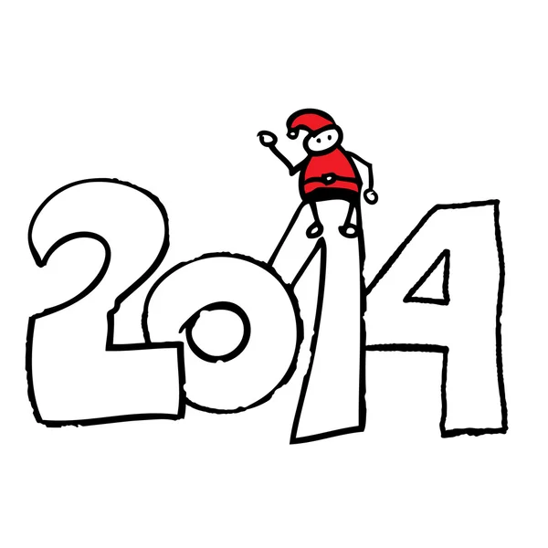 Santa doodle zittend op een aantal 2014 — Stockvector