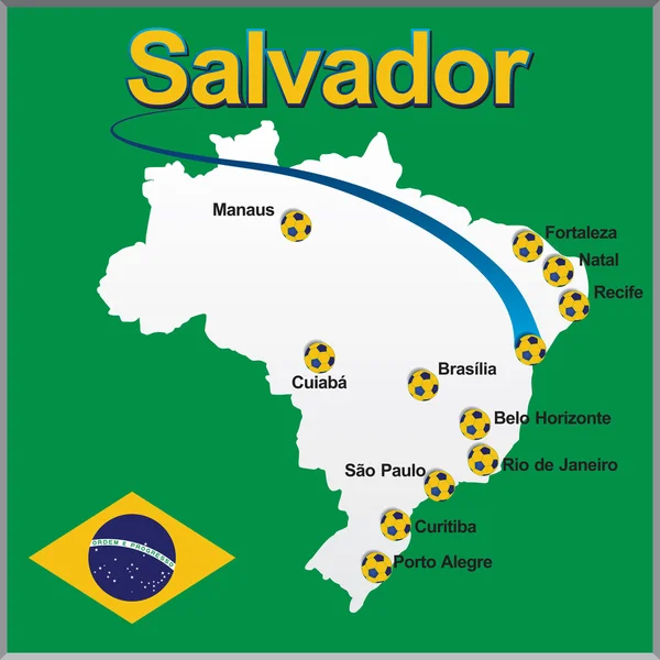 Salvador - Brasil mapa pelota de fútbol — Vector de stock