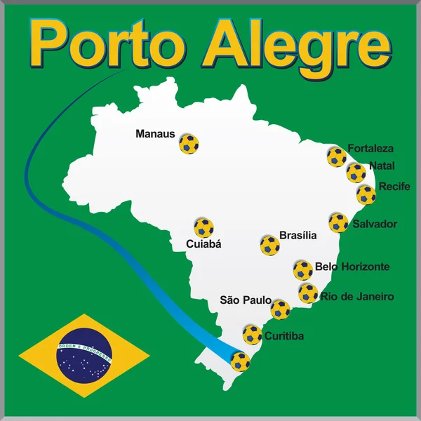 Porto alegre - Brasilien karta fotboll — Stock vektor