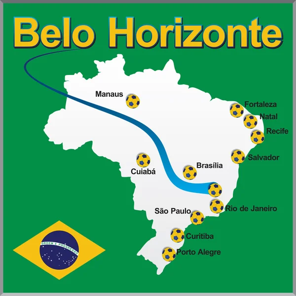 Belo Horizonte - карта Бразилии футбольный мяч — стоковый вектор