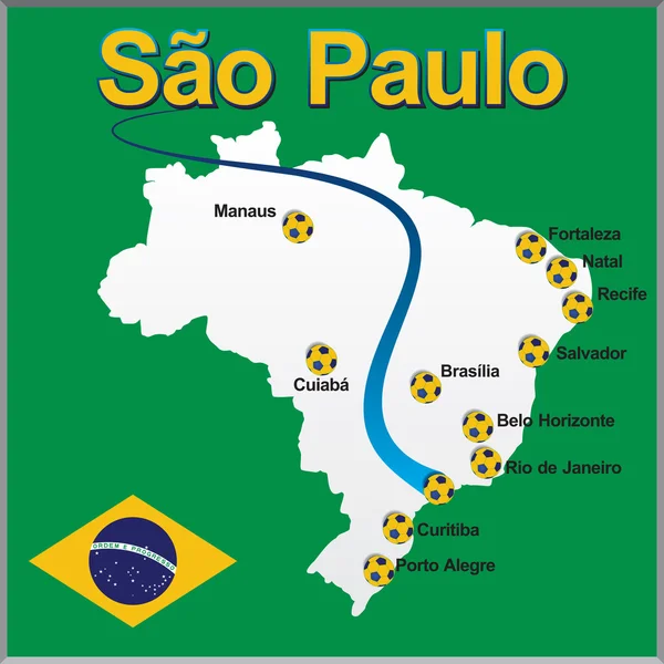 Sao paulo - Brazília Térkép futball-labda — Stock Vector