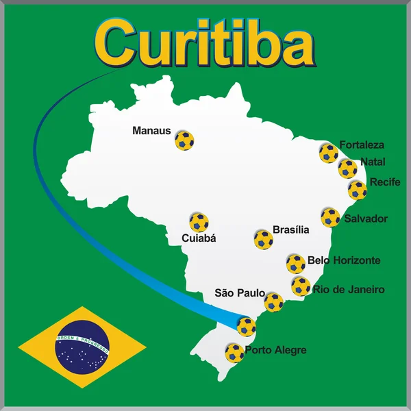 Coritiba - Brasil mapa pelota de fútbol — Archivo Imágenes Vectoriales