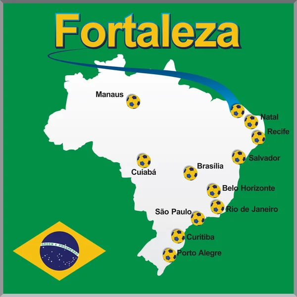 Fortaleza - Brasil mapa pelota de fútbol — Archivo Imágenes Vectoriales