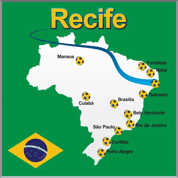 Recife - Brasilien karta fotboll — Stock vektor