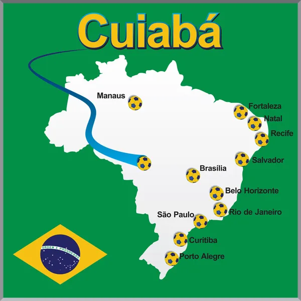 Cuiaba - Brazília Térkép futball-labda — Stock Vector