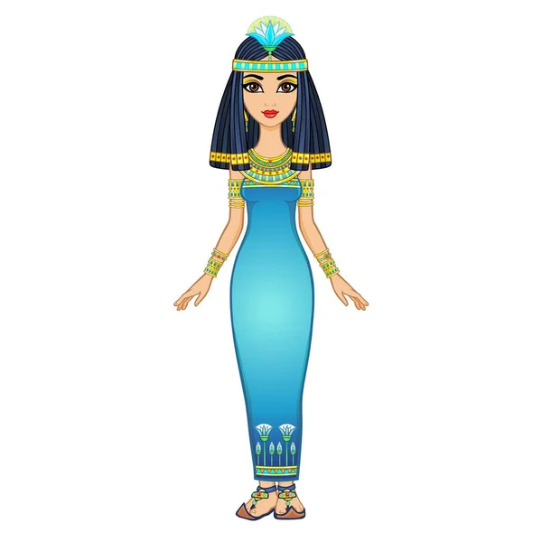 Animasi Putri Mesir Dalam Pakaian Kuno Dan Perhiasan Emas Ratu - Stok Vektor