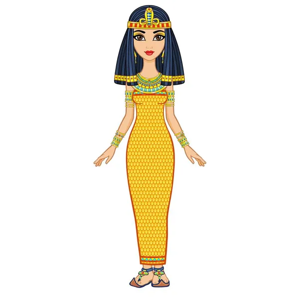 Animasi Putri Mesir Dalam Pakaian Kuno Dan Perhiasan Emas Ratu - Stok Vektor