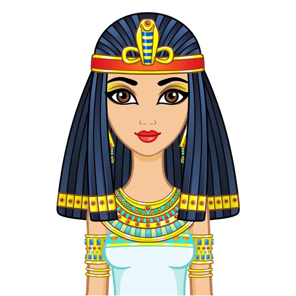 Animation Egyptian Princess Ancient Clothes Wig Gold Jewelry Queen Goddess — Stock Vector