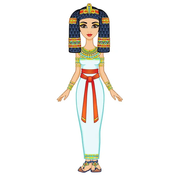 古代の服やウィッグ 金の宝石でアニメーションエジプトの王女 女王様 女神様 完全な成長 白い背景に独立したベクターイラスト — ストックベクタ