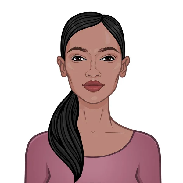 Portrait Animation Jeune Belle Femme Noire Dessin Couleur Illustration Vectorielle — Image vectorielle