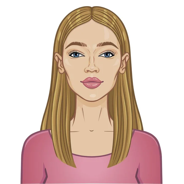 Animatie Portret Van Jonge Mooie Blonde Vrouw Kleurtekening Vector Illustratie — Stockvector