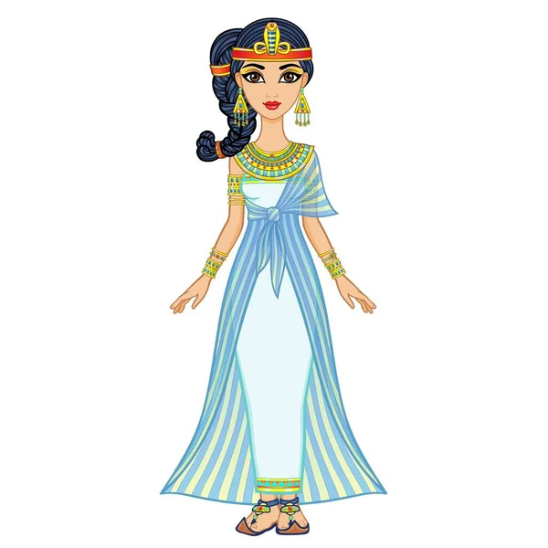 Animation Egyptian Princess Ancient Clothes Gold Jewelry Hair Locon Youth — Stock Vector