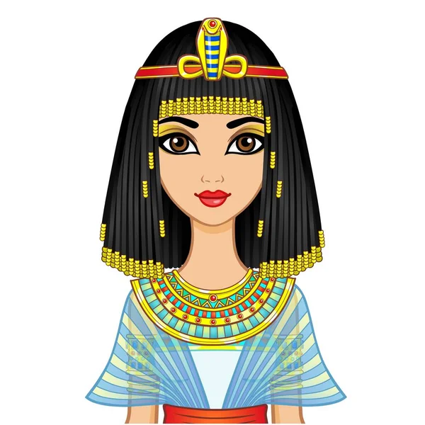 古代の服やウィッグ 金の宝石でアニメーションエジプトの王女 女王様 女神様 白い背景に独立したベクターイラスト — ストックベクタ