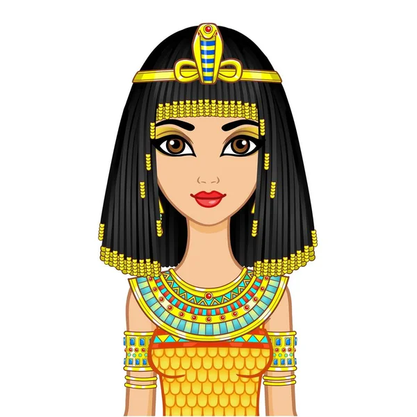 Animation Egyptisk Prinsessa Gamla Kläder Och Peruk Guld Smycken Drottning — Stock vektor