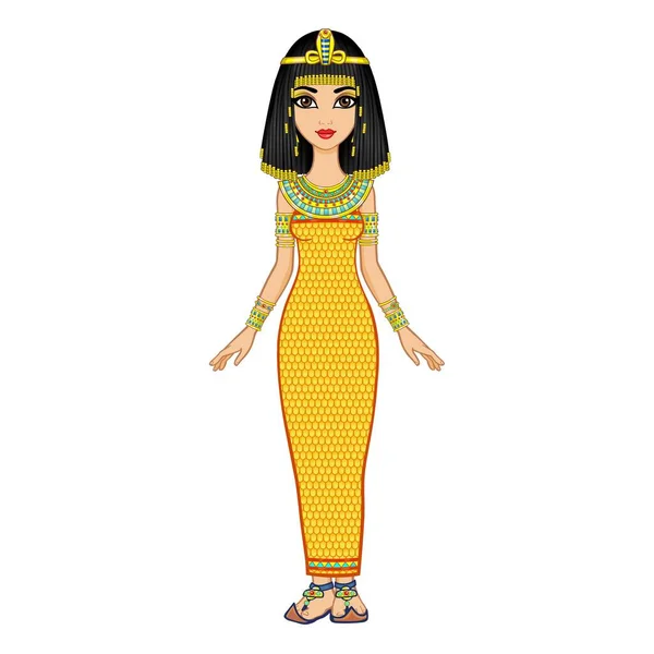 Animação Princesa Egípcia Roupas Antigas Jóias Ouro Rainha Deusa Princesa —  Vetores de Stock