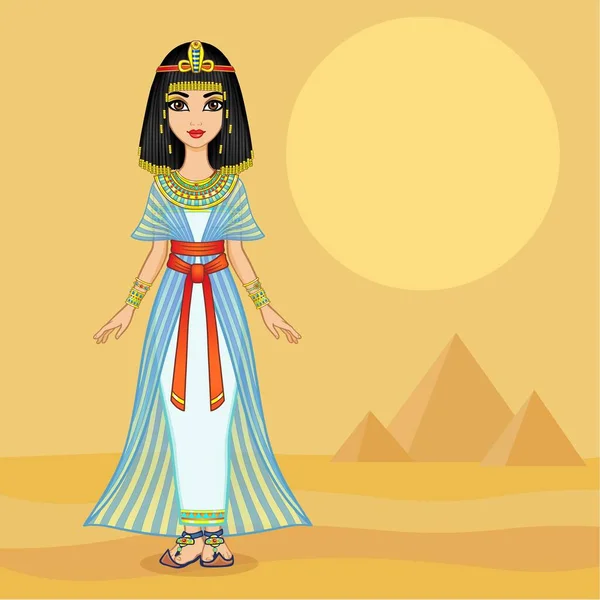 Animation Egyptisk Prinsessa Antika Kläder Och Guld Smycken Drottning Gudinna — Stock vektor