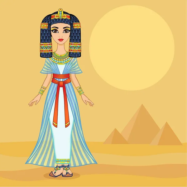 Animation Egyptisk Prinsessa Gamla Kläder Och Peruk Guld Smycken Drottning — Stock vektor