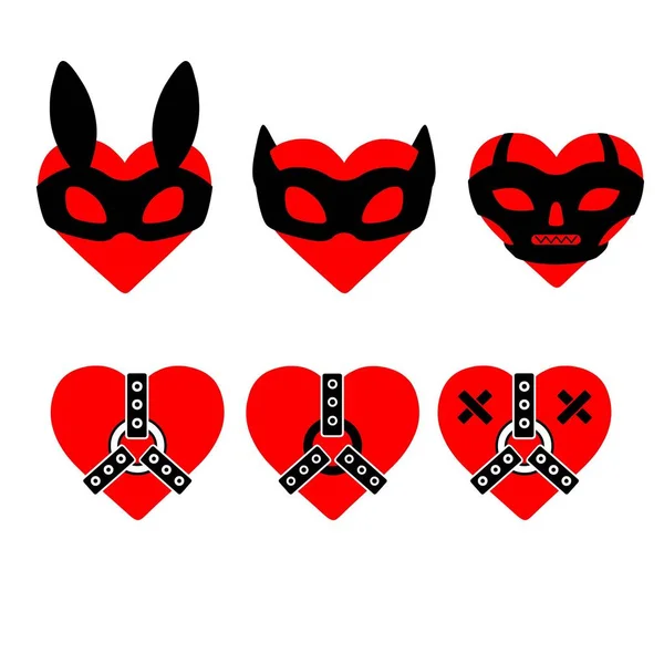 Set Cartoon Hearts Style Bdsm Mask Bondage Portupea Template Logo — Stock Vector