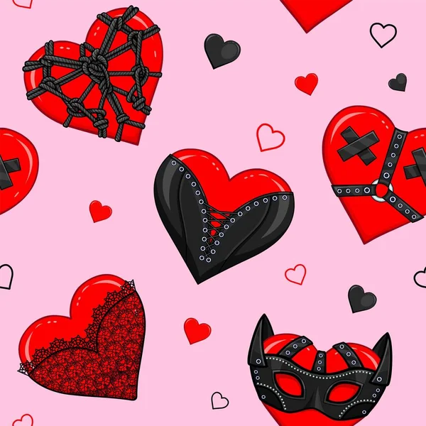 Seamless Background Hearts Costume Mask Bondage Corset Shibari Lace Collar — Stock Vector