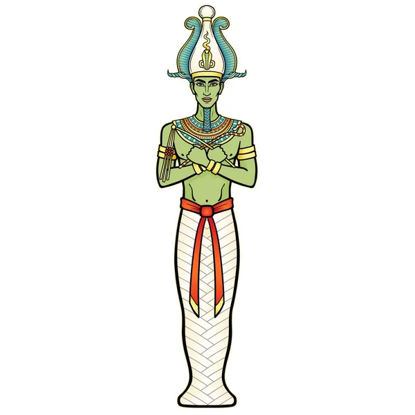 Animacja Kolor Portret Egipcjanin Koronie Królewskiej Skrzyżowanymi Rękami Posiada Symbole Ilustracja Stockowa