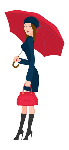 傘を持つ少女を図します。 — ストックベクタ
