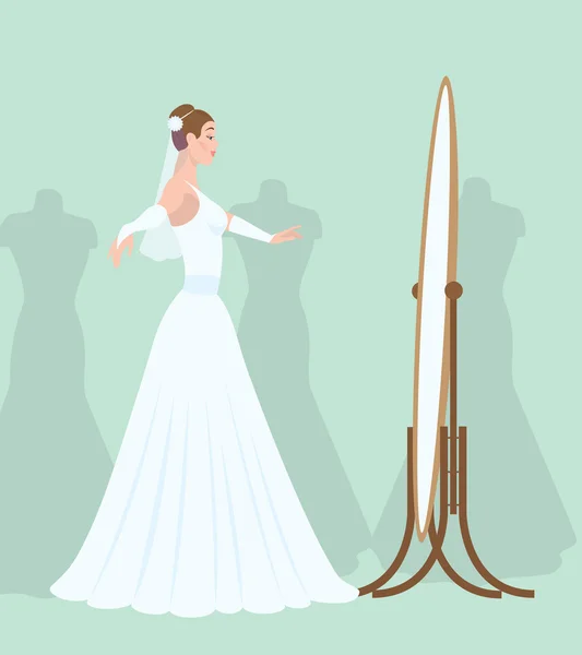 Невеста в зеркале — стоковый вектор